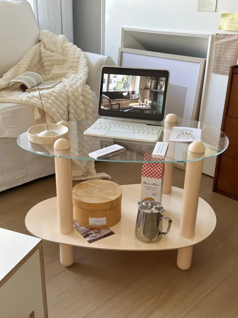 Household Living Room Simple Coffee Table Double Transparent Side Tables Modern Aesthetic Home Furniture Decoration Ornaments