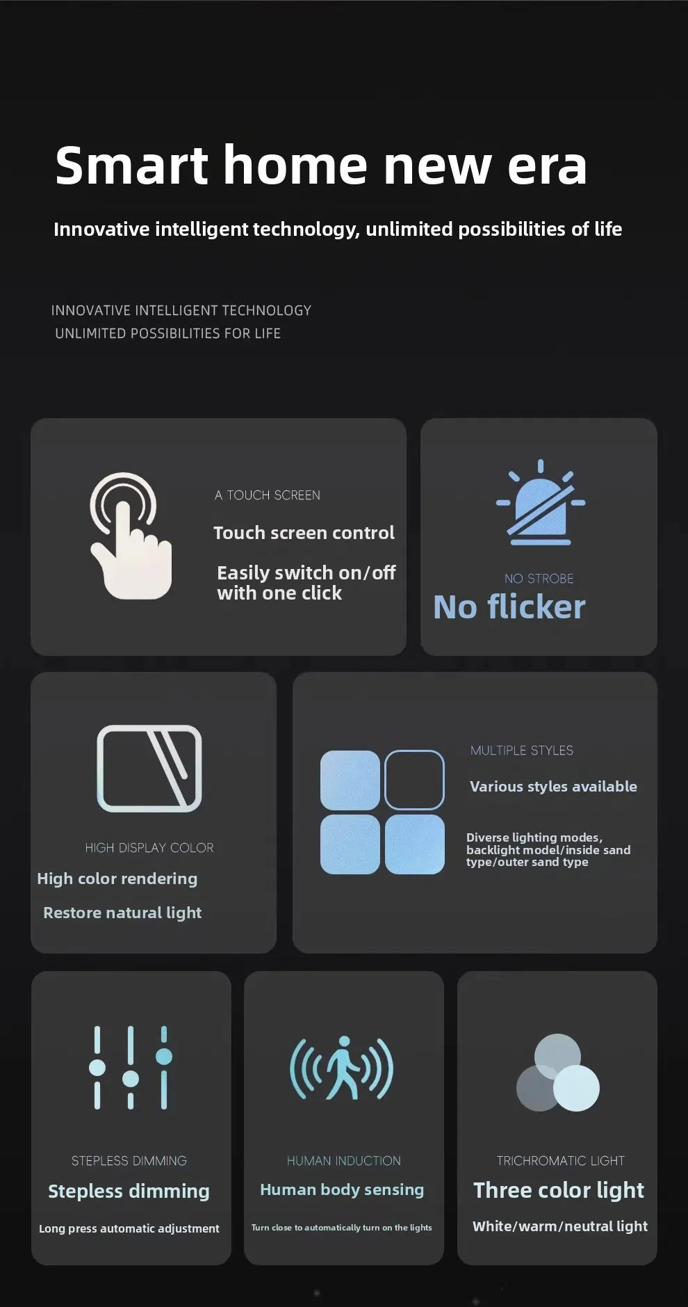 Bathroom Makeup Bathroom Mirror Non-punching Wall Hanging Diameter 50CM Smart LED Light Bathroom Mirror Anti-fog Touch Screen