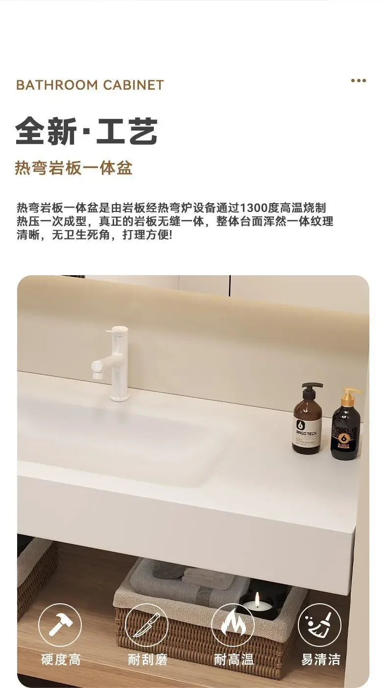 Bathroom Cabinet Slab Hot Bending Integrated Basin Wall-Mounted Bathroom Vanity Wall Hung Storage Vanity Cabinet with Basin